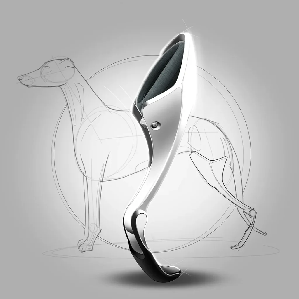 Concept sketch of dog prosthetic leg by Evan Thomas