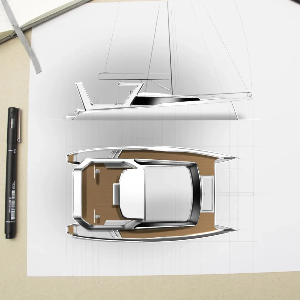 Concept sketch of yacht by Evan Thomas