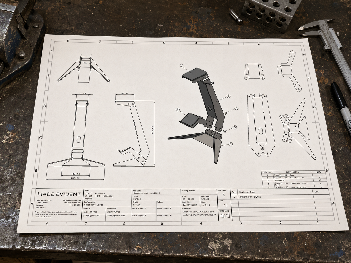 SolidWorks Drawing Template Download Pack technical assembly drawing displayed on an industrial workbench.
